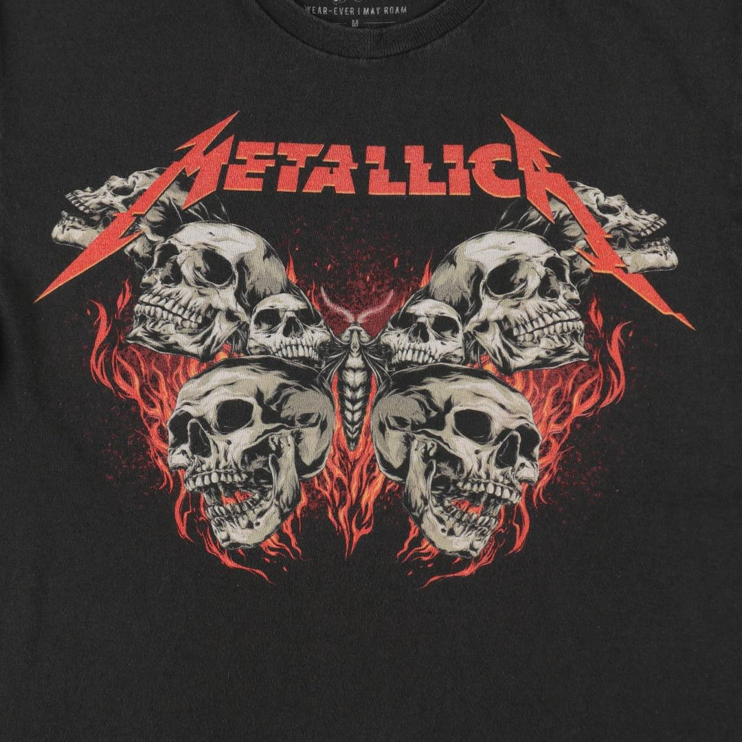 METALLICA Fire Pattern Skull Pattern Band T-Shirt (Men's Size M) cotton black type Vintage Second Hand