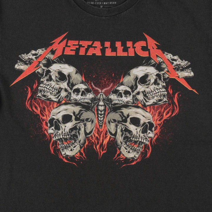 METALLICA Fire Pattern Skull Pattern Band T-Shirt (Men's Size M) cotton black type Vintage Second Hand