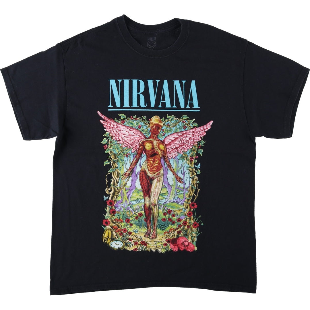 NIRVANA Nirvana Band T-shirt, Band T, Men's L size cotton black type Vintage Second Hand