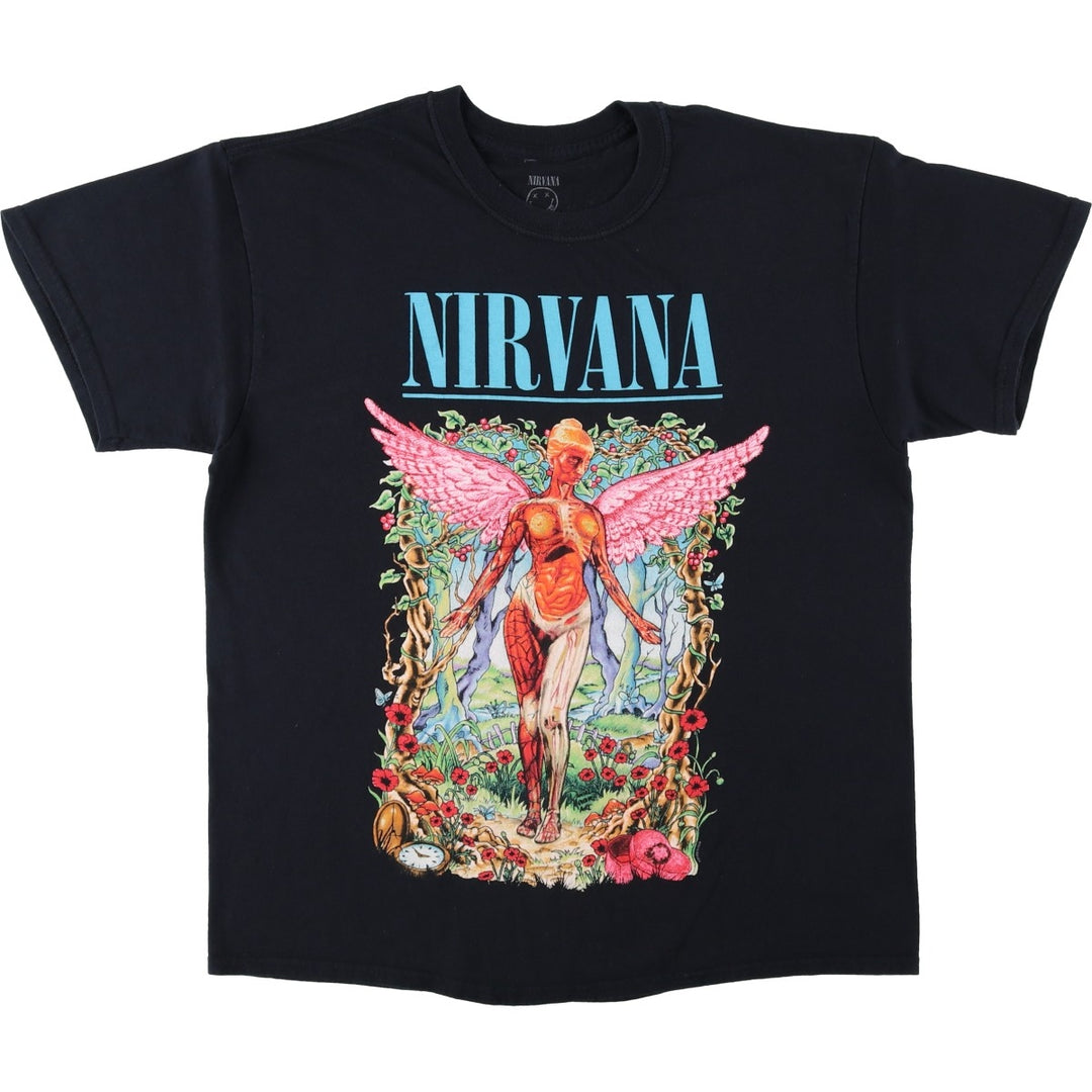 NIRVANA Nirvana Band T-shirt, Band T, Men's L size cotton black type Vintage Second Hand