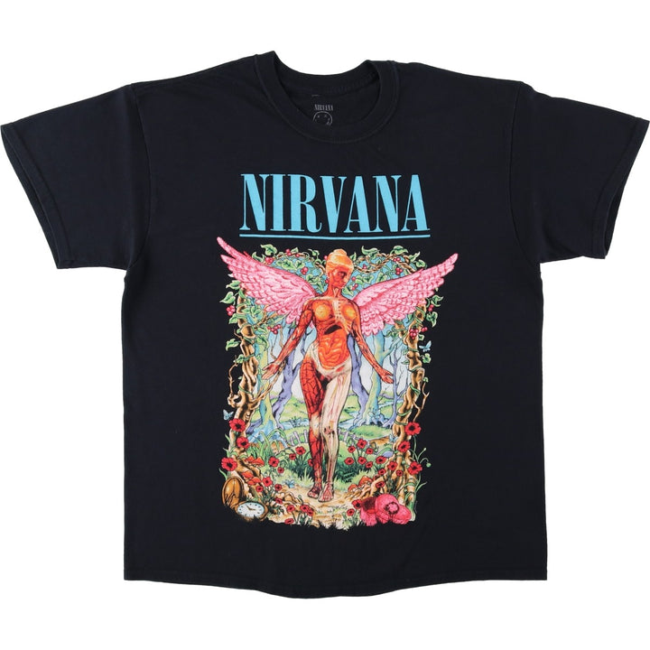 NIRVANA Nirvana Band T-shirt, Band T, Men's L size cotton black type Vintage Second Hand