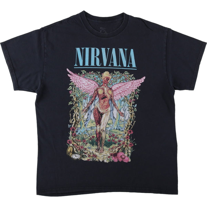 NIRVANA Nirvana Band T-shirt, Band T, Men's L size cotton black type Vintage Second Hand