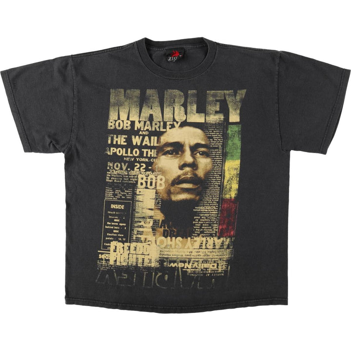 00'S Zion BOB MARLEY Band T-shirt, USA made, Men's L size cotton black type Vintage Second Hand