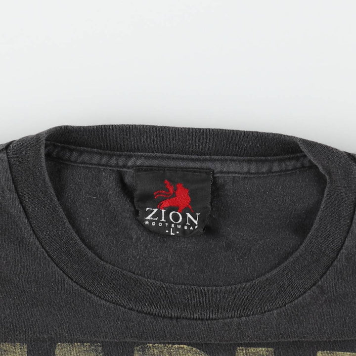 00'S Zion BOB MARLEY Band T-shirt, USA made, Men's L size cotton black type Vintage Second Hand