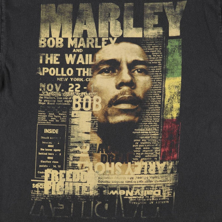 00'S Zion BOB MARLEY Band T-shirt, USA made, Men's L size cotton black type Vintage Second Hand