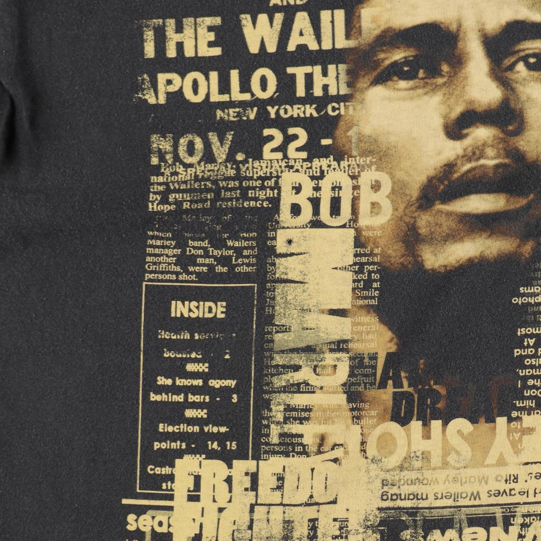 00'S Zion BOB MARLEY Band T-shirt, USA made, Men's L size cotton black type Vintage Second Hand