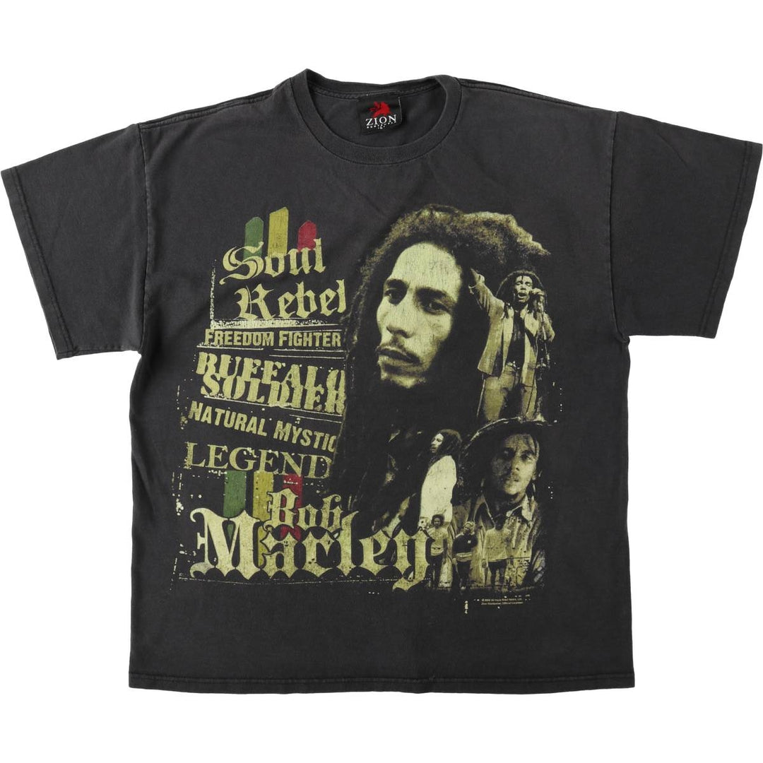 00'S Zion BOB MARLEY Band T-shirt, USA made, Men's L size cotton black type Vintage Second Hand