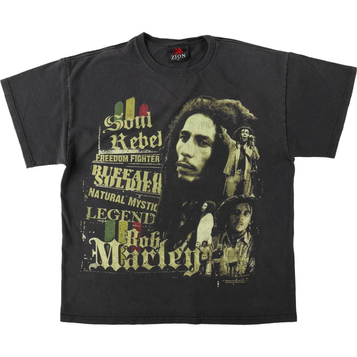 00'S Zion BOB MARLEY Band T-shirt, USA made, Men's L size cotton black type Vintage Second Hand