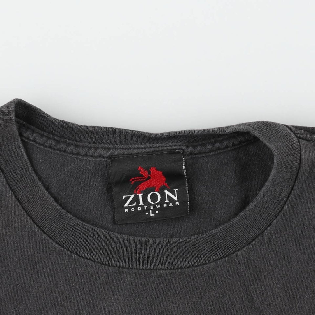 00'S Zion BOB MARLEY Band T-shirt, USA made, Men's L size cotton black type Vintage Second Hand