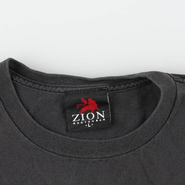 00'S Zion BOB MARLEY Band T-shirt, USA made, Men's L size cotton black type Vintage Second Hand