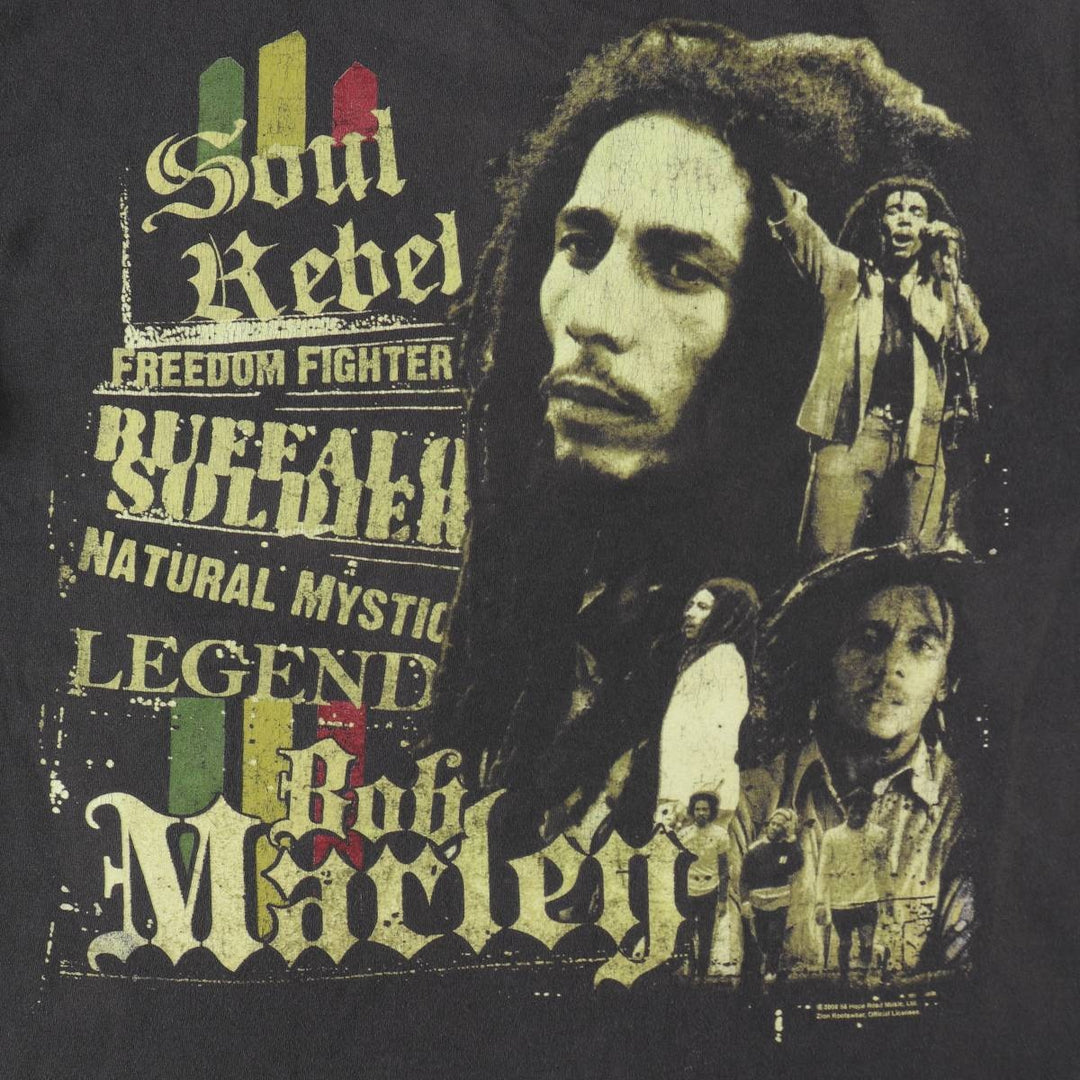 00'S Zion BOB MARLEY Band T-shirt, USA made, Men's L size cotton black type Vintage Second Hand
