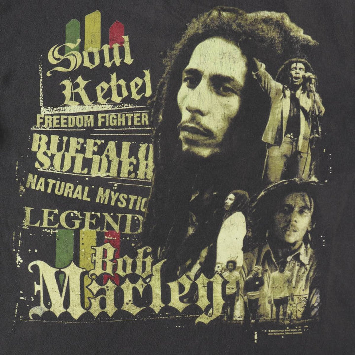 00'S Zion BOB MARLEY Band T-shirt, USA made, Men's L size cotton black type Vintage Second Hand
