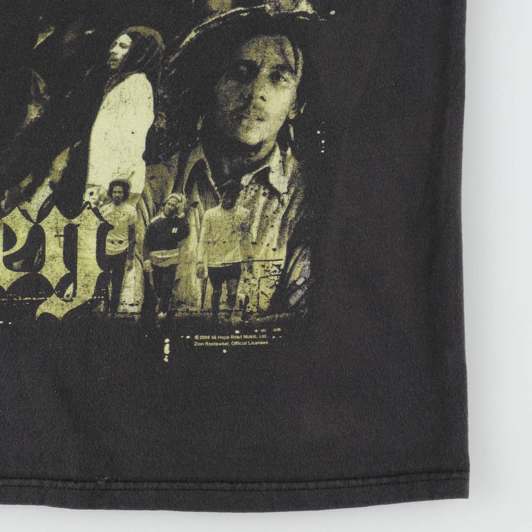 00'S Zion BOB MARLEY Band T-shirt, USA made, Men's L size cotton black type Vintage Second Hand