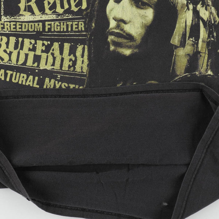 00'S Zion BOB MARLEY Band T-shirt, USA made, Men's L size cotton black type Vintage Second Hand