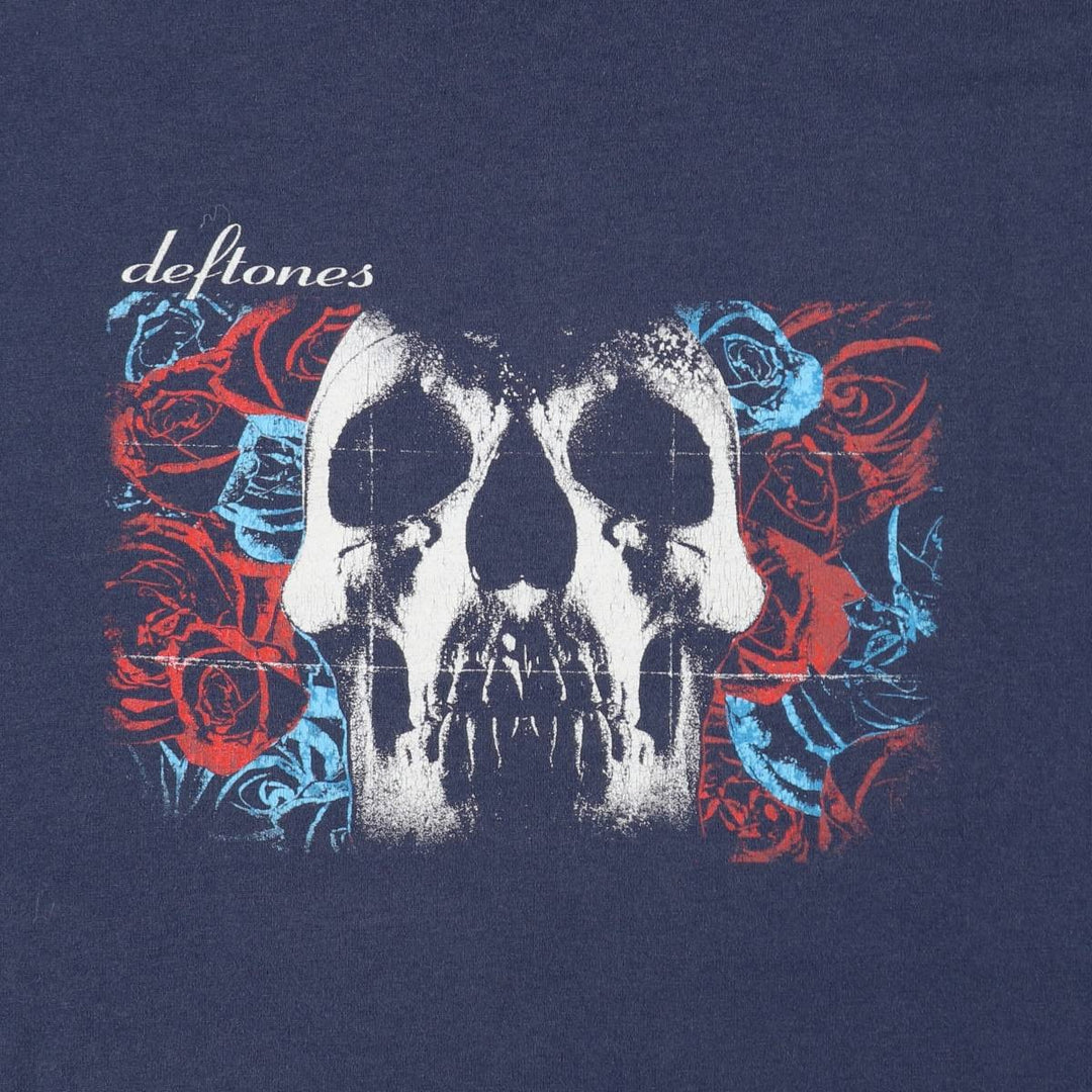 DEFTONES Skull Pattern Floral Band T-Shirt (Men's XL equivalent) unclear navy blue type Vintage Second Hand