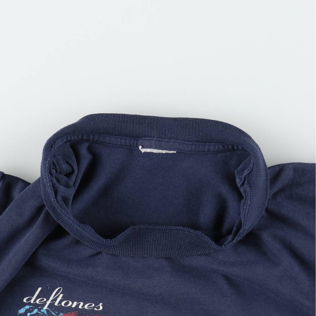 DEFTONES Skull Pattern Floral Band T-Shirt (Men's XL equivalent) unclear navy blue type Vintage Second Hand
