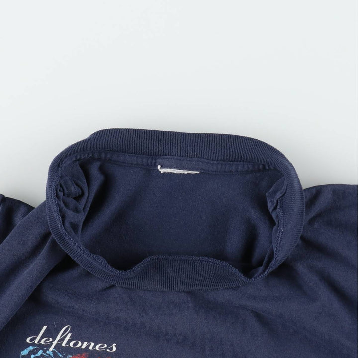 DEFTONES Skull Pattern Floral Band T-Shirt (Men's XL equivalent) unclear navy blue type Vintage Second Hand