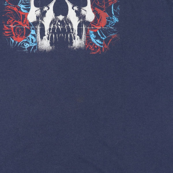 DEFTONES Skull Pattern Floral Band T-Shirt (Men's XL equivalent) unclear navy blue type Vintage Second Hand