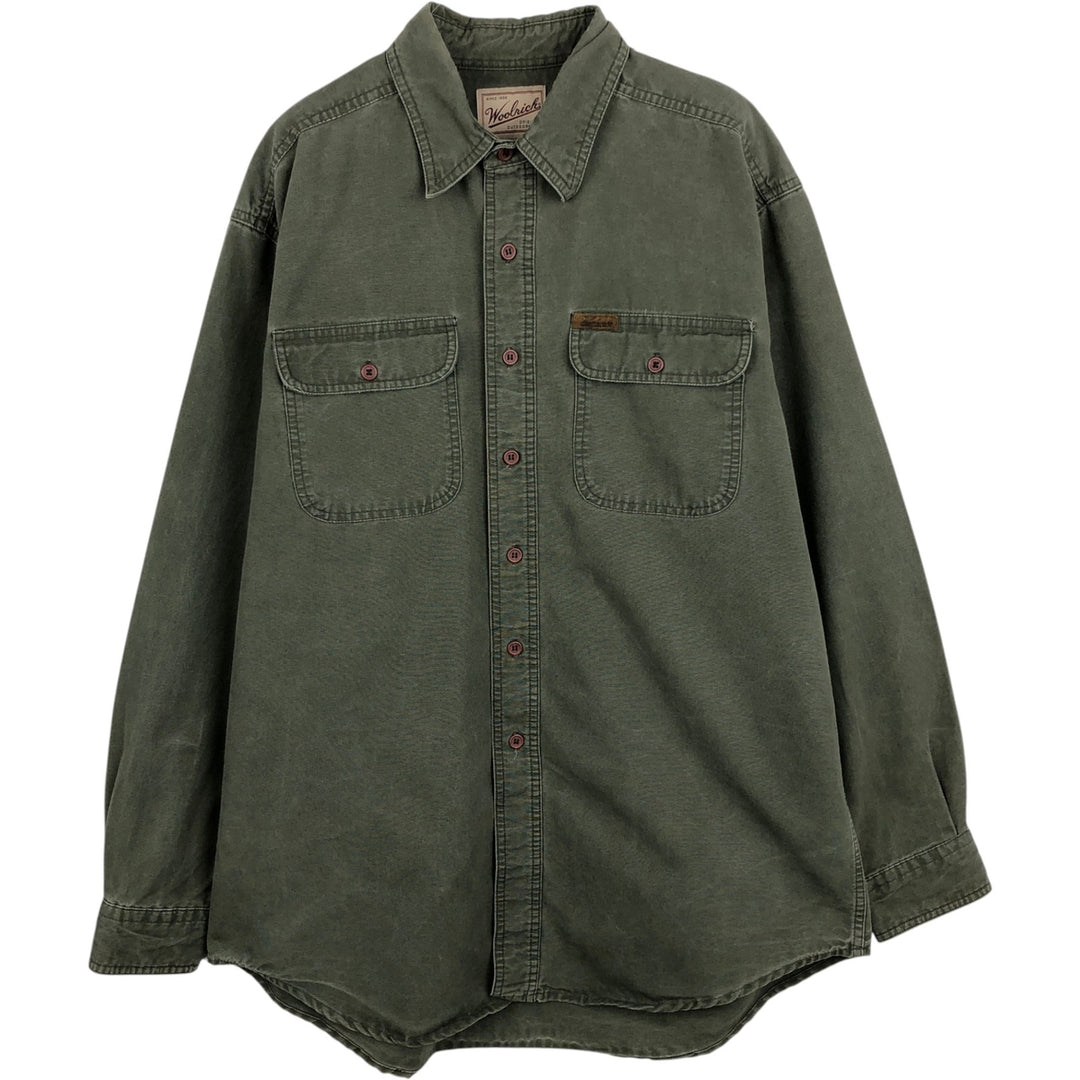2000'S Woolrich long-sleeved cotton shirt, men's size L (approx.) cotton Khaki type Vintage Second Hand