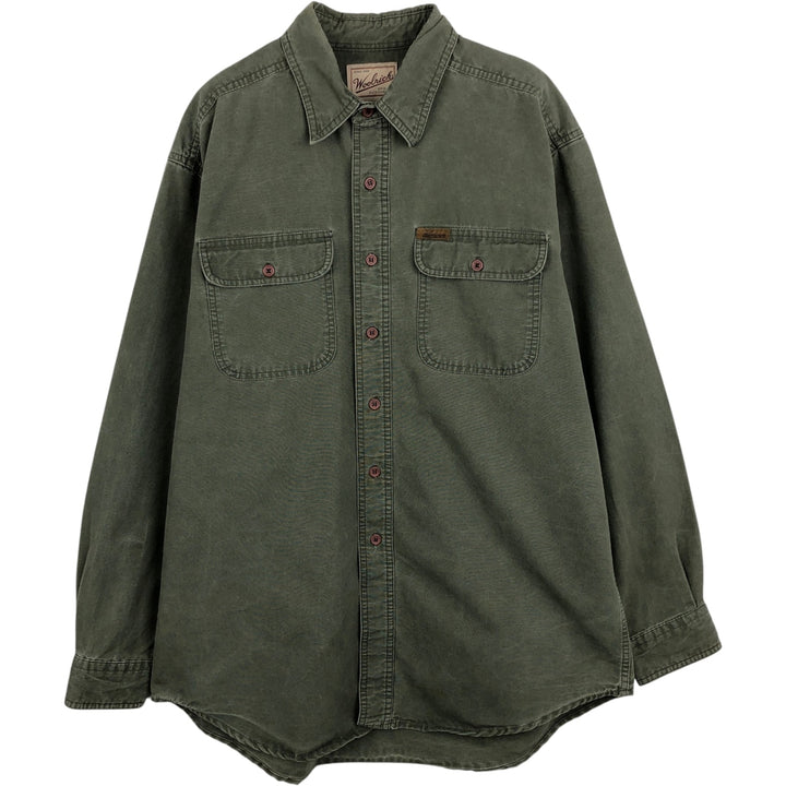 2000'S Woolrich long-sleeved cotton shirt, men's size L (approx.) cotton Khaki type Vintage Second Hand