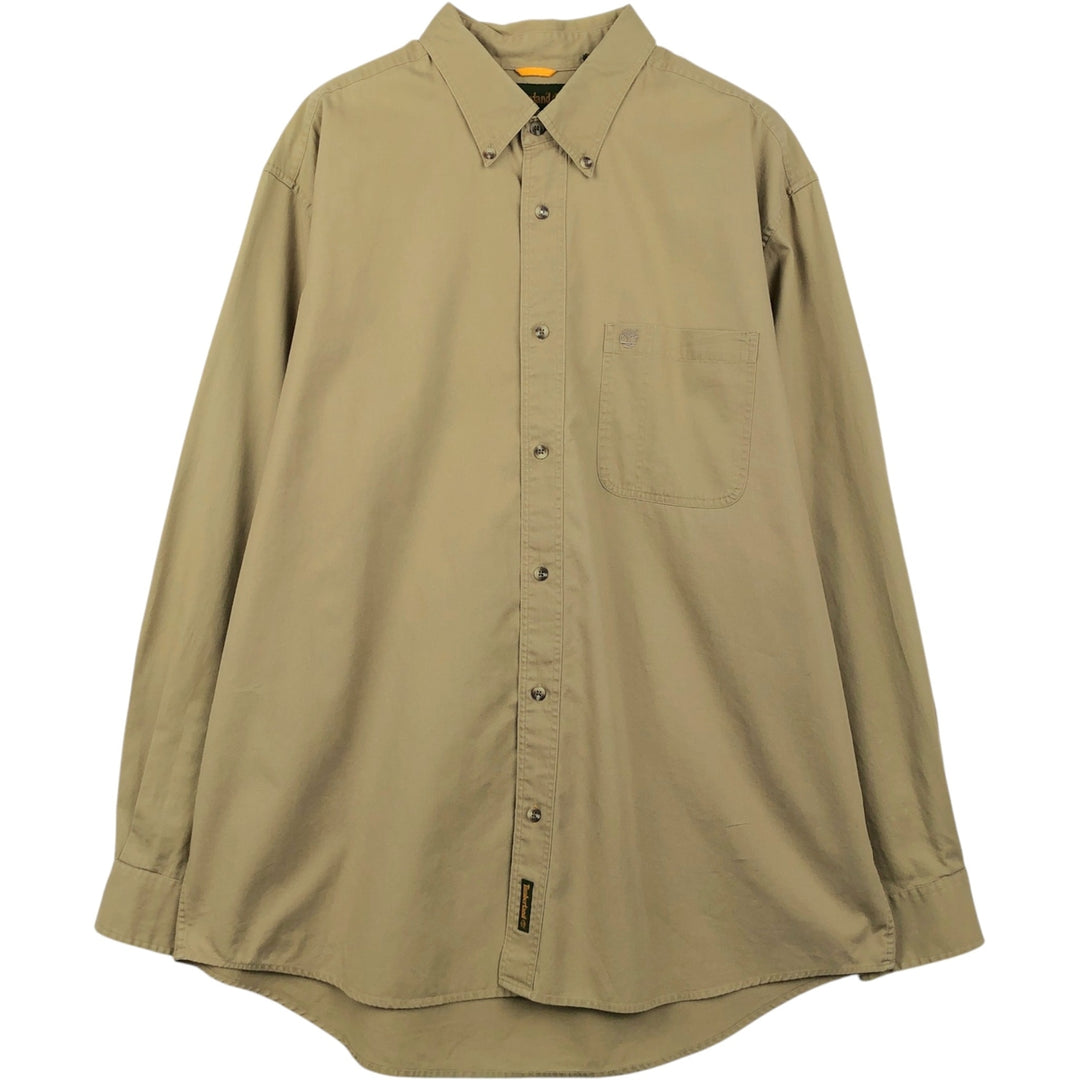 90'S Timberland Long-Sleeve Button-Down Shirt, Men's Size XL (Equivalent), Vintage cotton Khaki type Vintage Second Hand