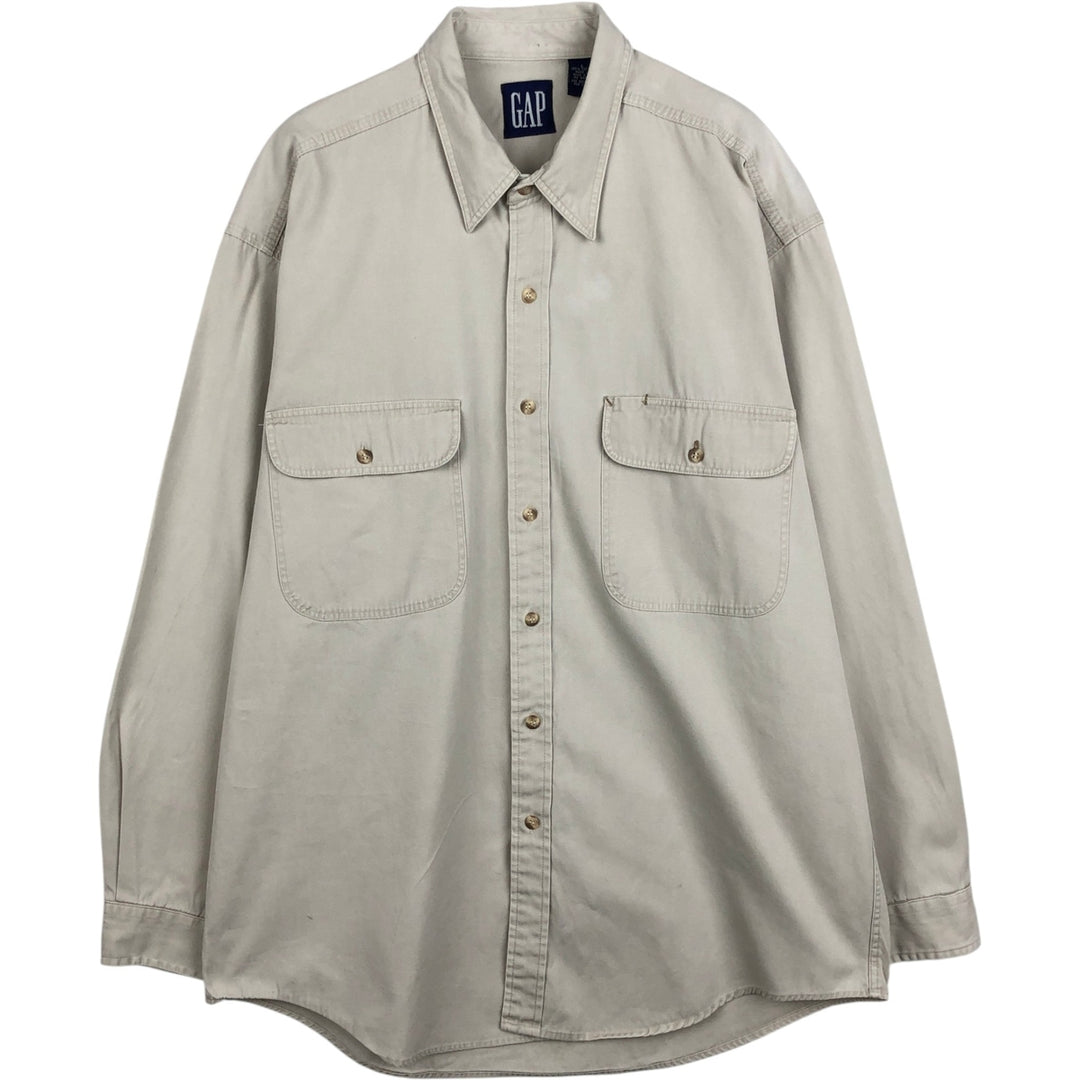 90'S GAP Old Gap Long Sleeve Cotton Shirt Men's L Size Vintage cotton Beige type Vintage Second Hand