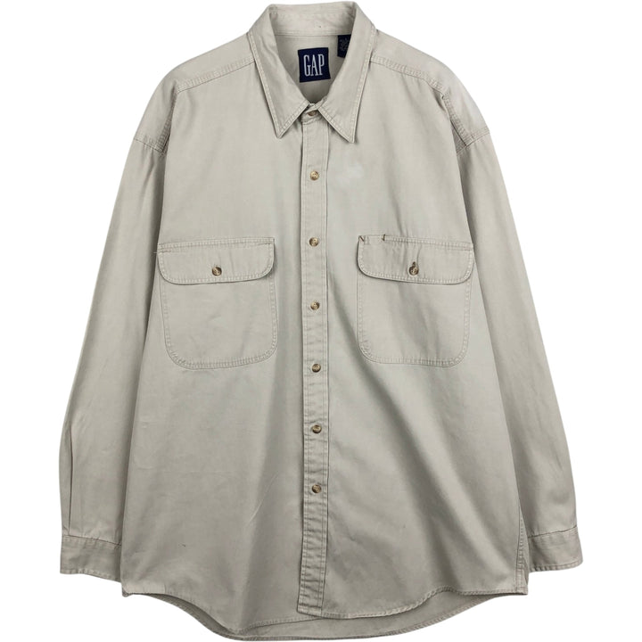 90'S GAP Old Gap Long Sleeve Cotton Shirt Men's L Size Vintage cotton Beige type Vintage Second Hand