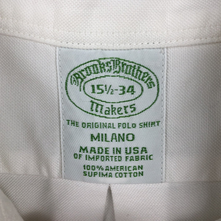 80s-90'S Brooks Brothers MAKERS MILANO Long-Sleeve Button-Down Shirt, Made in USA, Men's Size M (Equivalent), Vintage Supima Cotton white type Vintage Second Hand