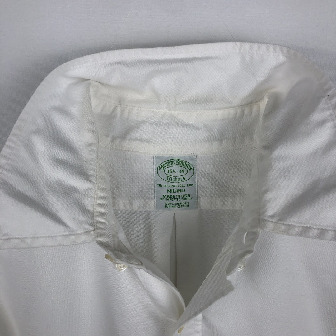 80s-90'S Brooks Brothers MAKERS MILANO Long-Sleeve Button-Down Shirt, Made in USA, Men's Size M (Equivalent), Vintage Supima Cotton white type Vintage Second Hand
