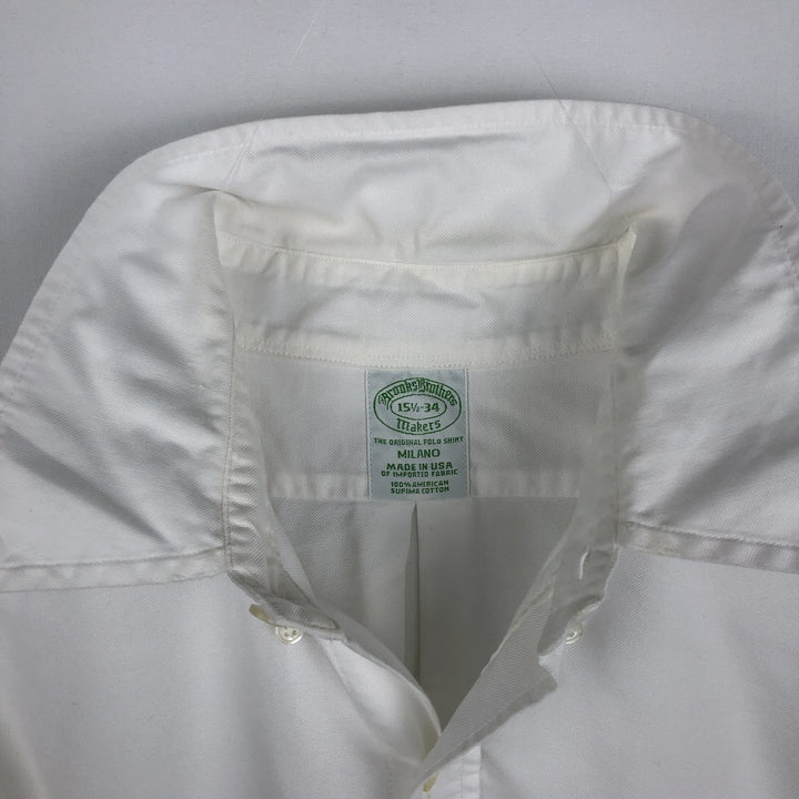 80s-90'S Brooks Brothers MAKERS MILANO Long-Sleeve Button-Down Shirt, Made in USA, Men's Size M (Equivalent), Vintage Supima Cotton white type Vintage Second Hand