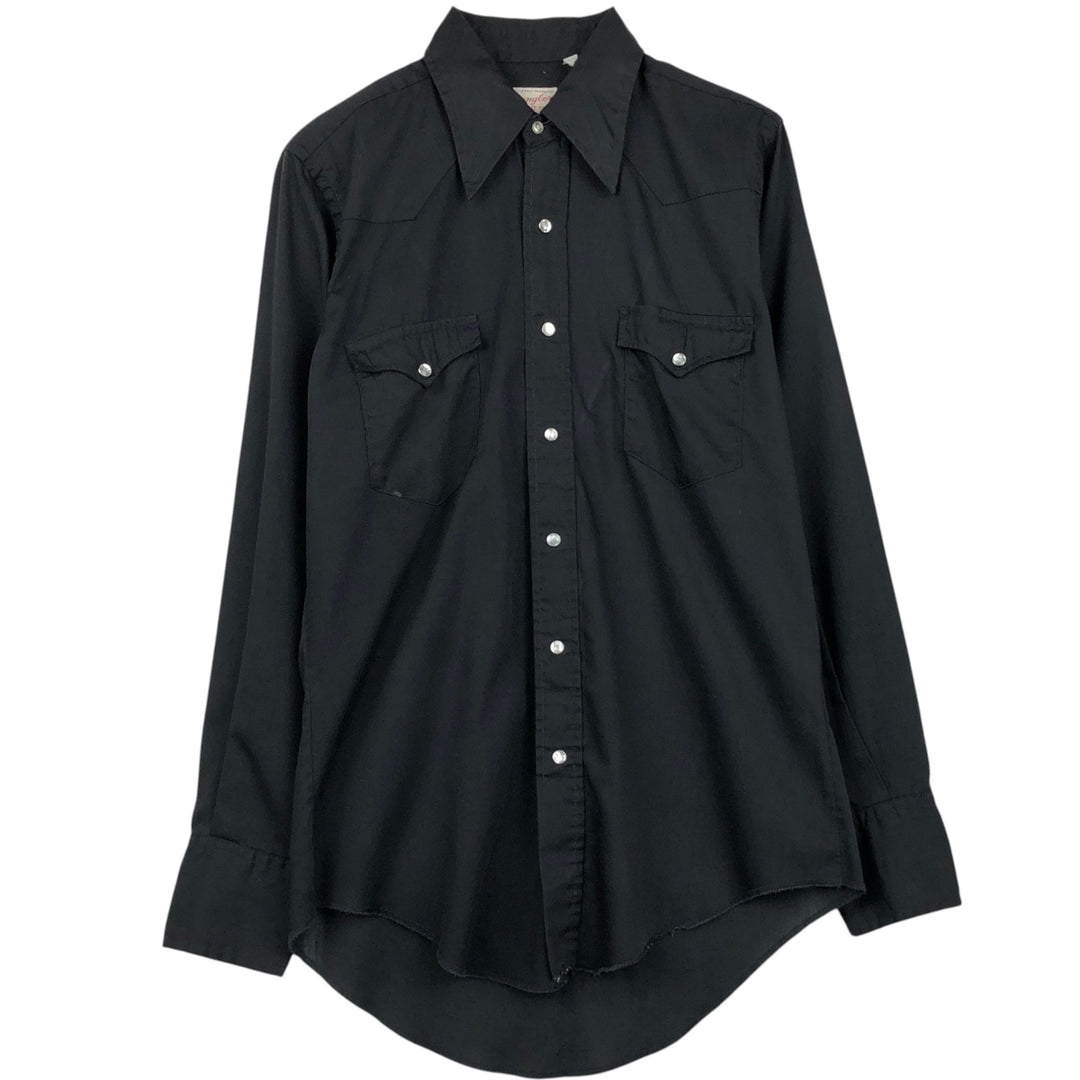 1970'S Wrangler Long-Sleeve Western Shirt, Made in USA, Men's Size M (Equivalent), Vintage unclear black type Vintage Second Hand