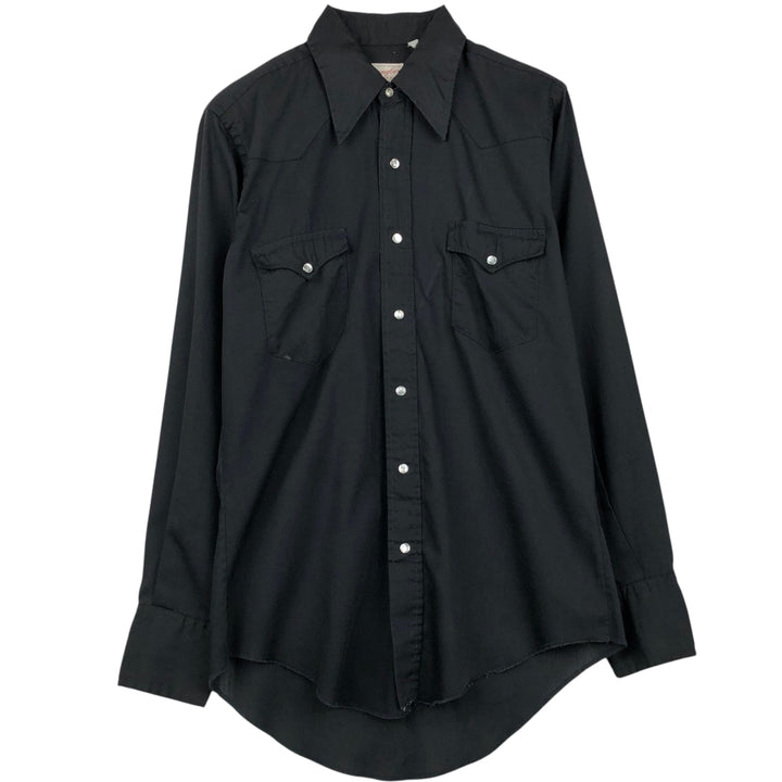 1970'S Wrangler Long-Sleeve Western Shirt, Made in USA, Men's Size M (Equivalent), Vintage unclear black type Vintage Second Hand