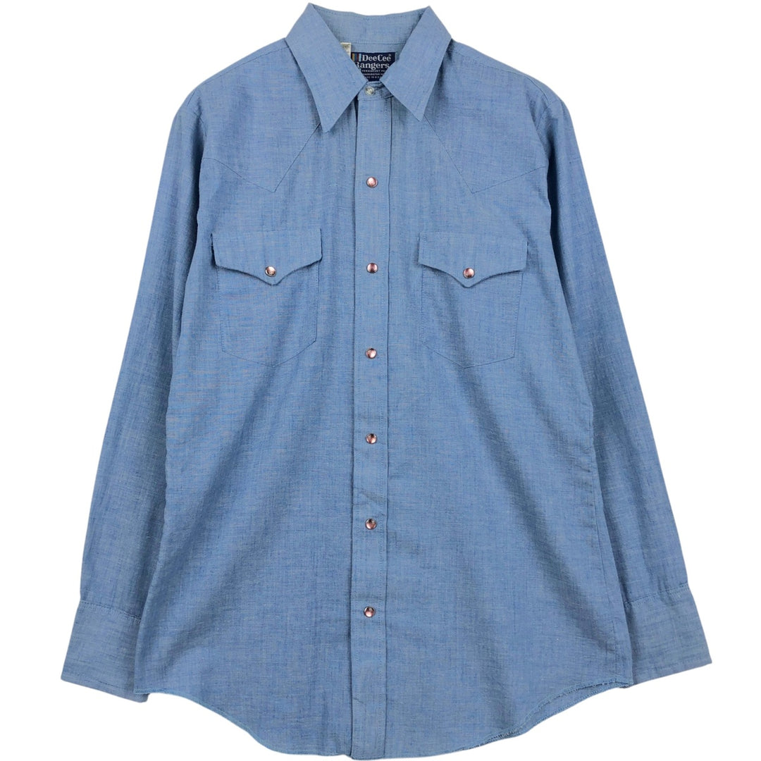 70s-80'S DEE CEE Rangers Chambray Long-Sleeve Western Shirt, Made in USA, Men's Size M (Equivalent), Vintage unclear blue type Vintage Second Hand