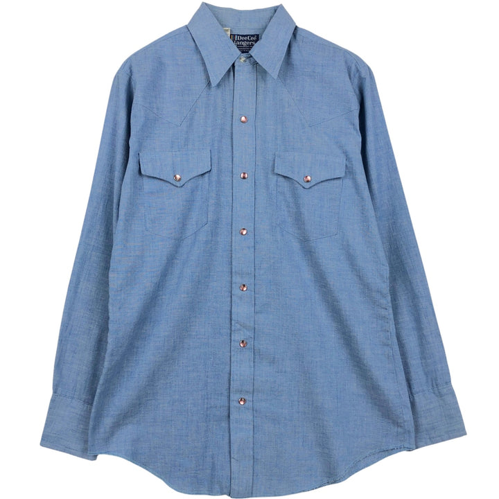 70s-80'S DEE CEE Rangers Chambray Long-Sleeve Western Shirt, Made in USA, Men's Size M (Equivalent), Vintage unclear blue type Vintage Second Hand