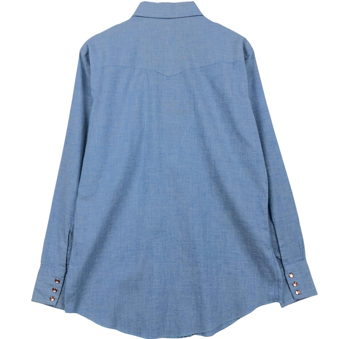 70s-80'S DEE CEE Rangers Chambray Long-Sleeve Western Shirt, Made in USA, Men's Size M (Equivalent), Vintage unclear blue type Vintage Second Hand