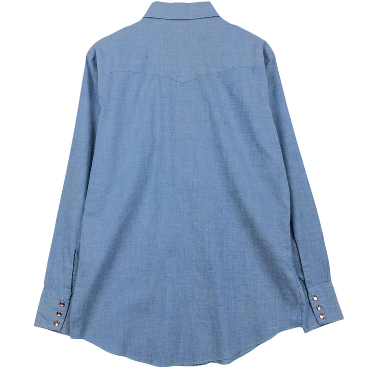 70s-80'S DEE CEE Rangers Chambray Long-Sleeve Western Shirt, Made in USA, Men's Size M (Equivalent), Vintage unclear blue type Vintage Second Hand