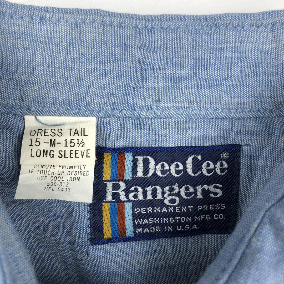 70s-80'S DEE CEE Rangers Chambray Long-Sleeve Western Shirt, Made in USA, Men's Size M (Equivalent), Vintage unclear blue type Vintage Second Hand