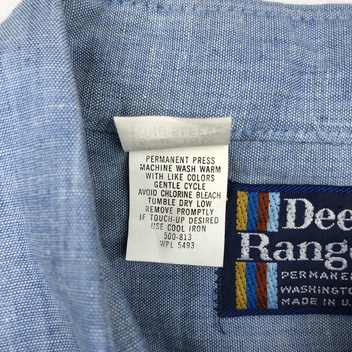 70s-80'S DEE CEE Rangers Chambray Long-Sleeve Western Shirt, Made in USA, Men's Size M (Equivalent), Vintage unclear blue type Vintage Second Hand