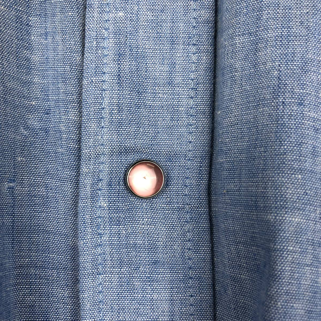 70s-80'S DEE CEE Rangers Chambray Long-Sleeve Western Shirt, Made in USA, Men's Size M (Equivalent), Vintage unclear blue type Vintage Second Hand