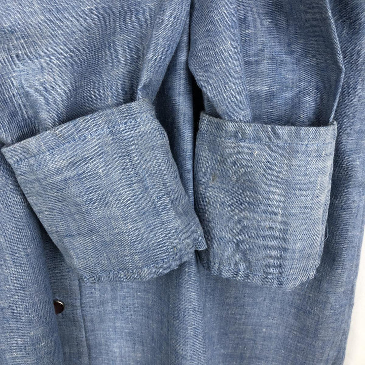 70s-80'S DEE CEE Rangers Chambray Long-Sleeve Western Shirt, Made in USA, Men's Size M (Equivalent), Vintage unclear blue type Vintage Second Hand