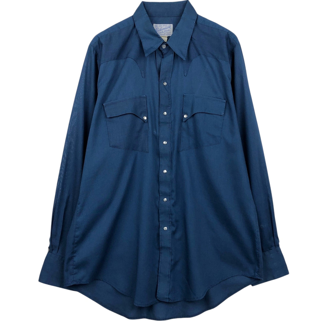 1970'S ROCK MOUNT Long-Sleeve Western Shirt, Made in USA, Men's Size L (Equivalent), Vintage polyester navy blue type Vintage Second Hand