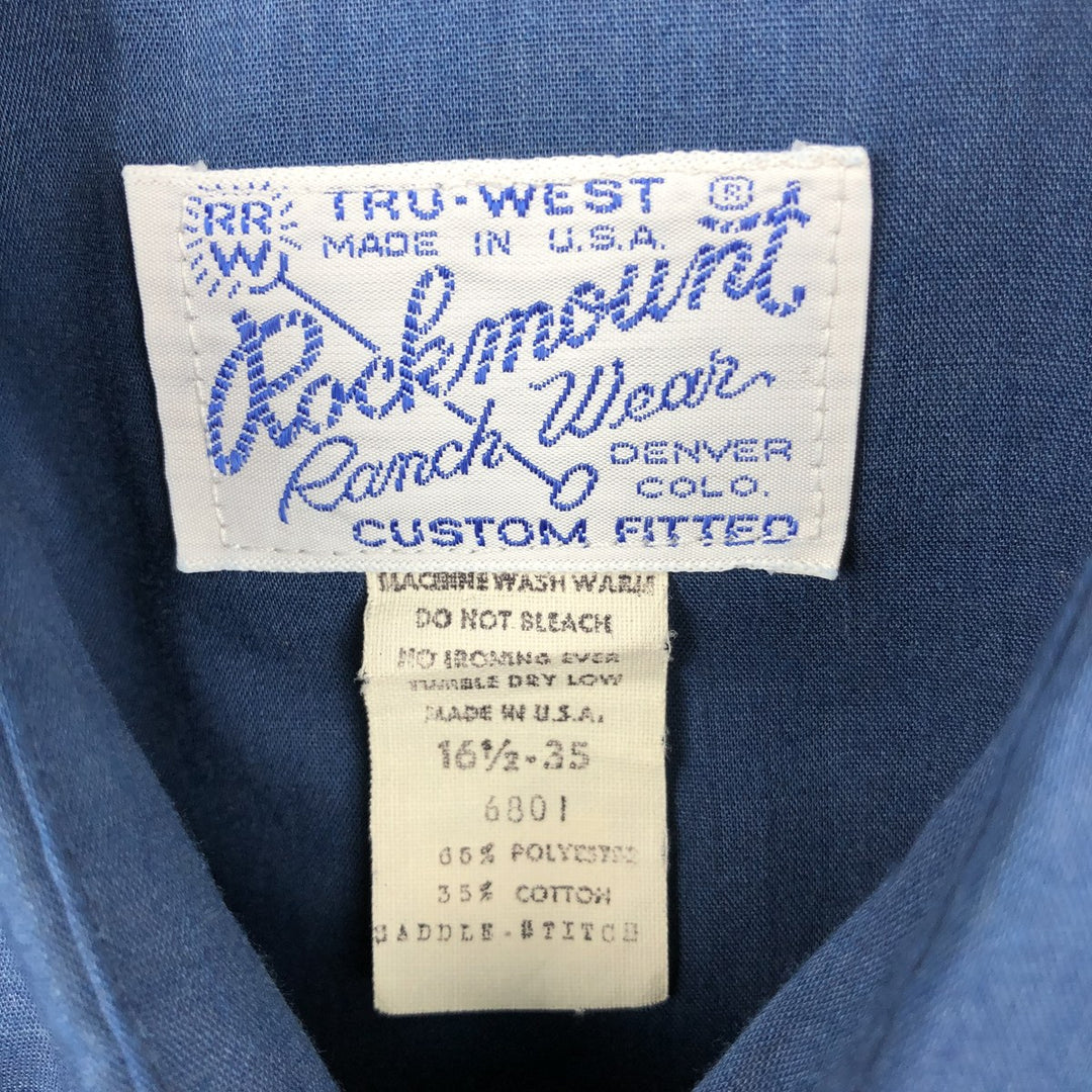 1970'S ROCK MOUNT Long-Sleeve Western Shirt, Made in USA, Men's Size L (Equivalent), Vintage polyester navy blue type Vintage Second Hand