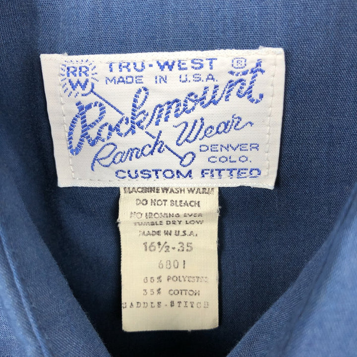 1970'S ROCK MOUNT Long-Sleeve Western Shirt, Made in USA, Men's Size L (Equivalent), Vintage polyester navy blue type Vintage Second Hand