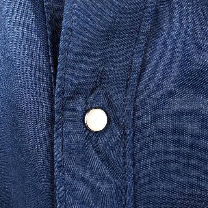 1970'S ROCK MOUNT Long-Sleeve Western Shirt, Made in USA, Men's Size L (Equivalent), Vintage polyester navy blue type Vintage Second Hand