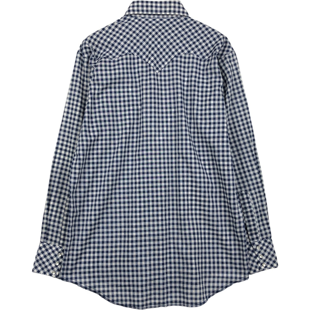 1970'S Sears Western Wear Gingham Check Long-Sleeve Western Shirt, Men's Size L (approx.), Vintage polyester navy blue type Vintage Second Hand