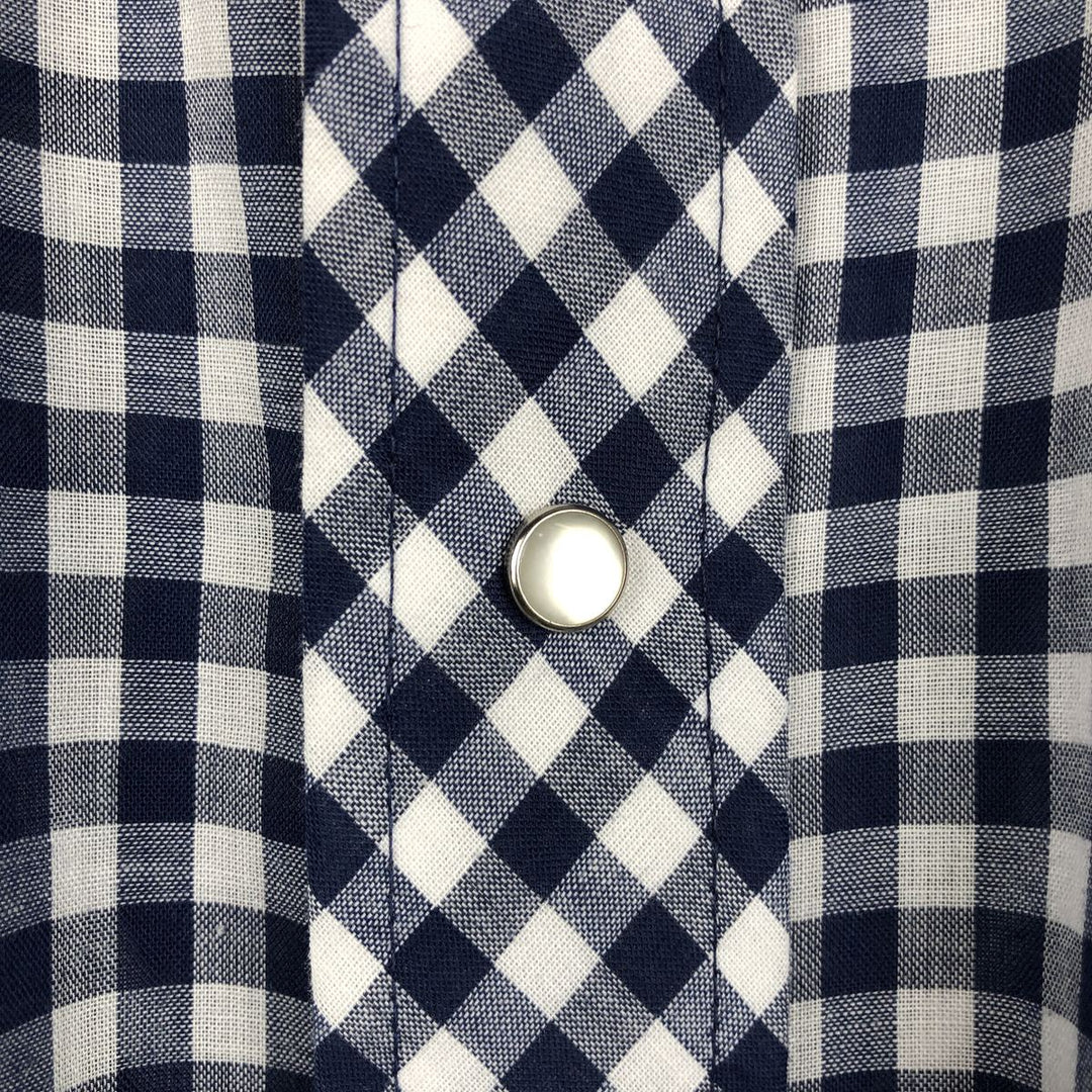 1970'S Sears Western Wear Gingham Check Long-Sleeve Western Shirt, Men's Size L (approx.), Vintage polyester navy blue type Vintage Second Hand