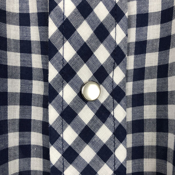 1970'S Sears Western Wear Gingham Check Long-Sleeve Western Shirt, Men's Size L (approx.), Vintage polyester navy blue type Vintage Second Hand
