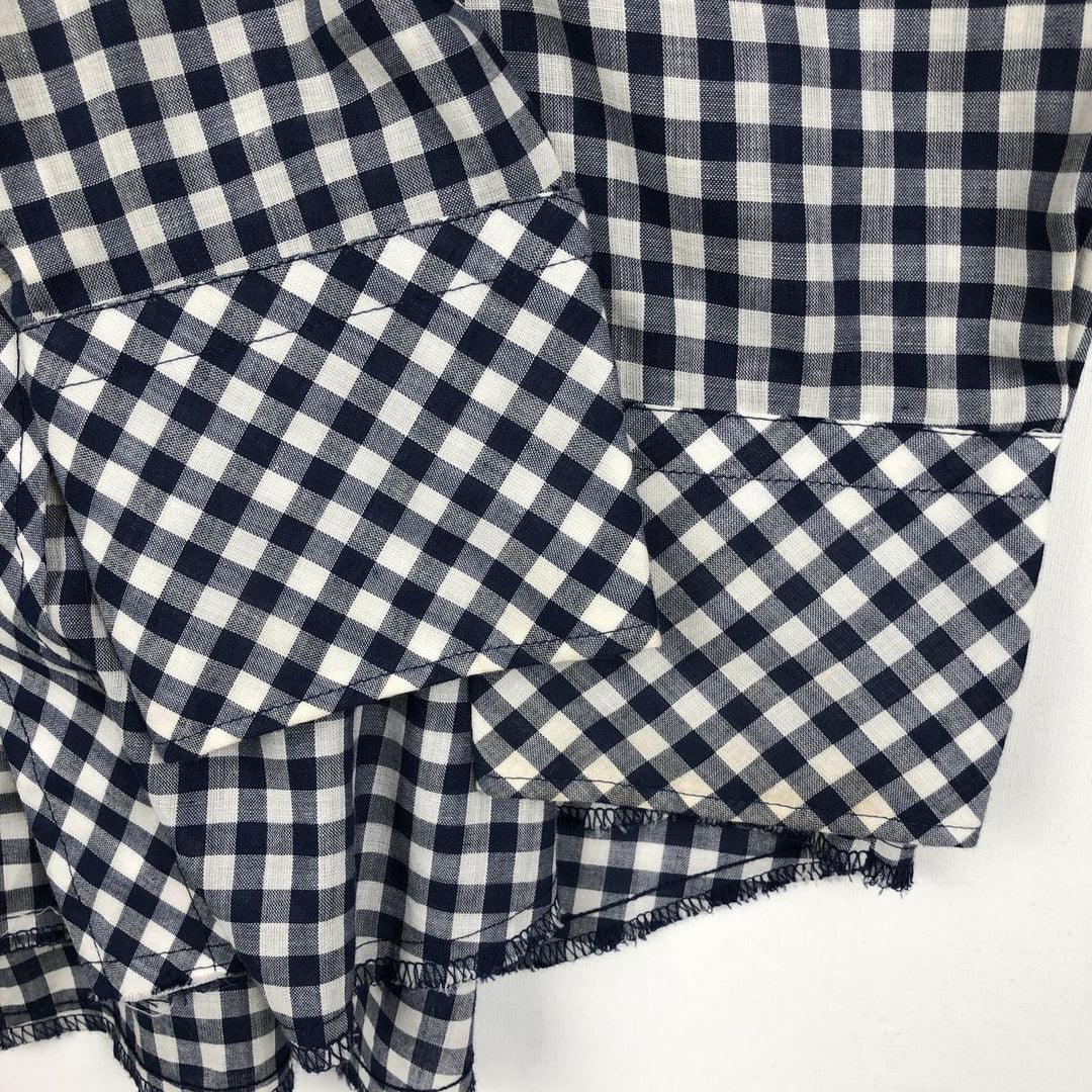 1970'S Sears Western Wear Gingham Check Long-Sleeve Western Shirt, Men's Size L (approx.), Vintage polyester navy blue type Vintage Second Hand