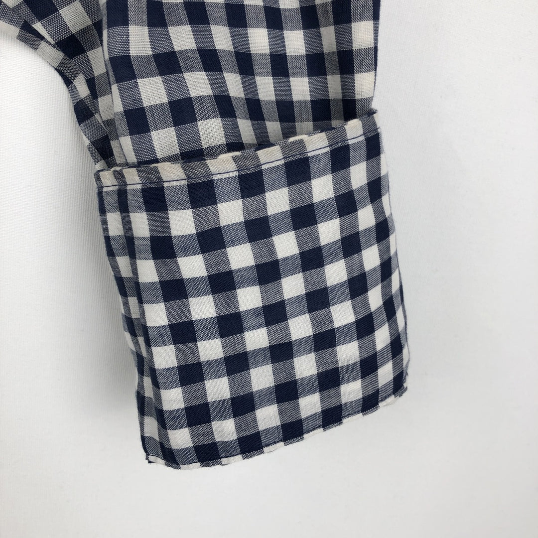 1970'S Sears Western Wear Gingham Check Long-Sleeve Western Shirt, Men's Size L (approx.), Vintage polyester navy blue type Vintage Second Hand