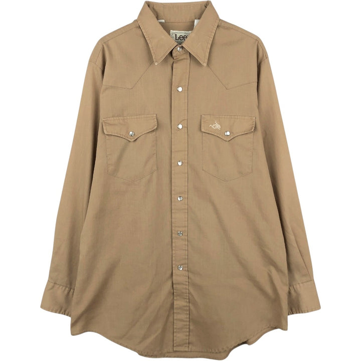 70s-80'S Lee Long-Sleeve Western Shirt, Made in USA, Men's Size L (approx.) unclear beige type brown Vintage Second Hand
